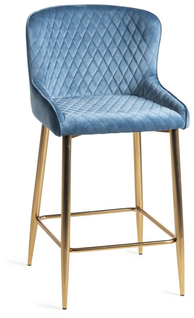Gallery Collection Cezanne - Petrol Blue Velvet Fabric Bar Stools with Gold Legs (Single) - Grade A3 - Ref #0324