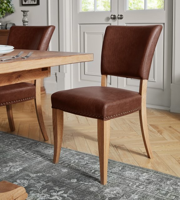 Signature Collection Belgrave Rustic Oak Uph Chair -  Rustic Tan Faux Leather  (Single)