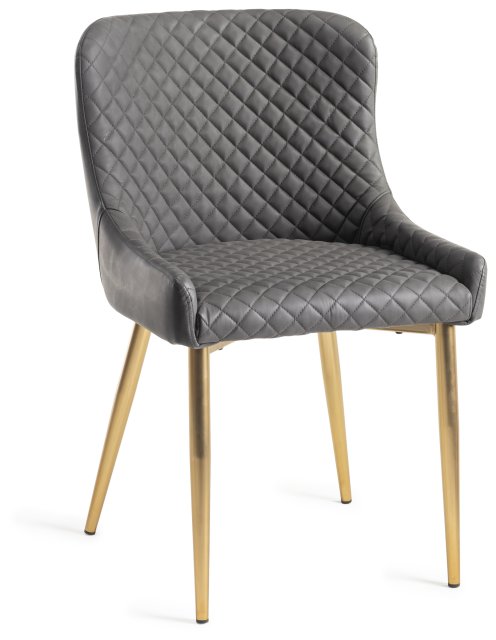 Gallery Collection Cezanne - Dark Grey Faux Leather Chairs with Gold Legs (Pair) - Grade A2 - Ref #0381