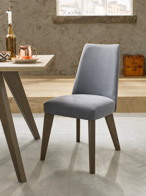 Premier Collection Cadell Aged Oak Upholstered Chair - Slate Blue (Pair) - Grade A3 - Ref #0389