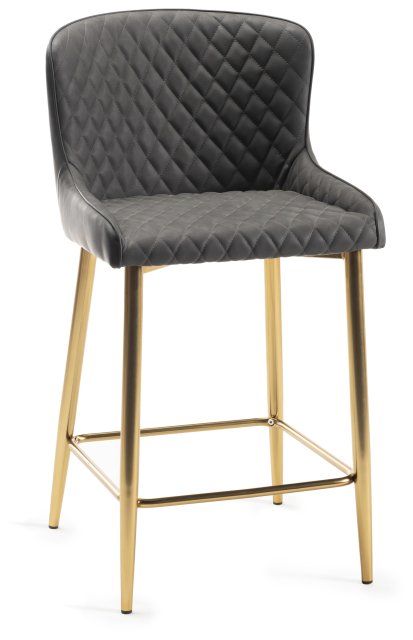 Gallery Collection Cezanne - Dark Grey Faux Leather Bar Stool with Gold Legs (Single) - Grade A2 - Ref #0383