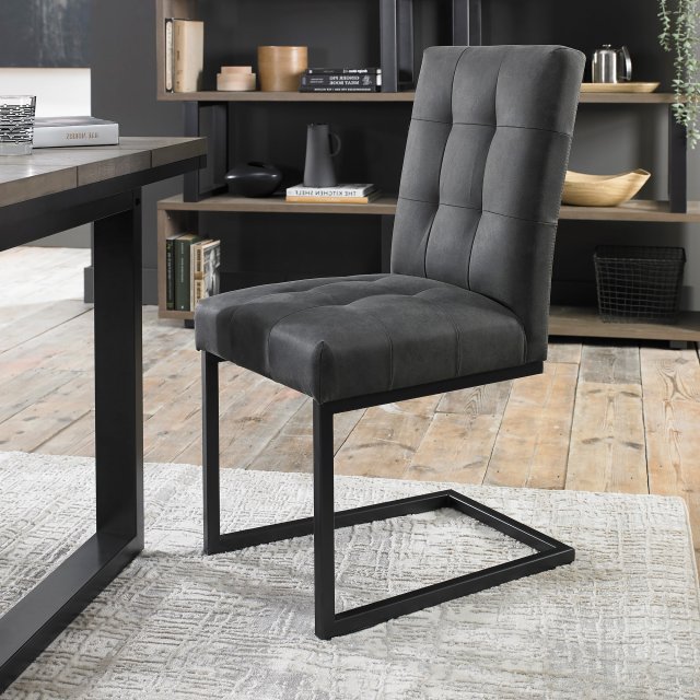 Signature Collection Indus Uph Cantilever Chairs - Dark Grey Fabric (Pair) - Grade A2 - Ref #0399