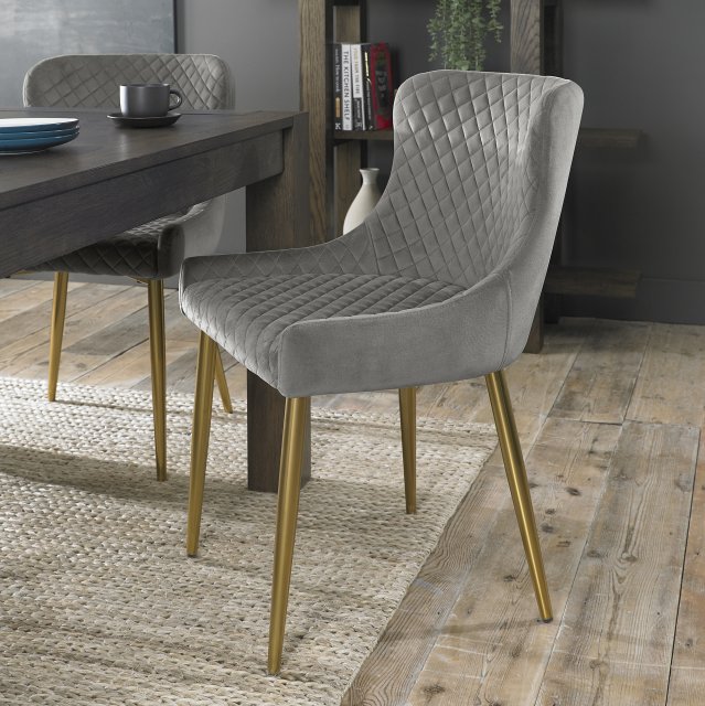 Gallery Collection Cezanne - Grey Velvet Fabric Chairs with Gold Legs (Single) - Grade A2 - Ref #0444