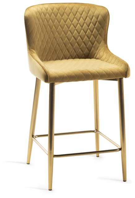 Gallery Collection Cezanne - Mustard Velvet Fabric Bar Stool with Gold Legs (Single) - Grade A3 - Ref #0472