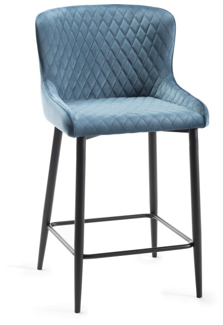 Gallery Collection Cezanne - Petrol Blue Velvet Fabric Bar Stool with Black Legs (Single) - Grade A3 - Ref #0473