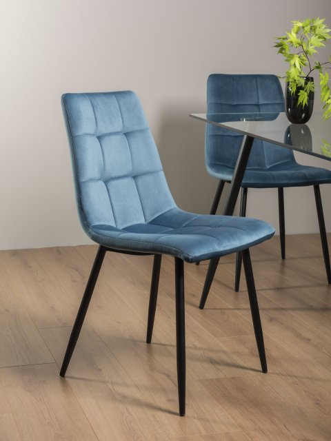Gallery Collection Mondrian - Petrol Blue Velvet Fabric Chairs with Black Legs (Single) - Grade A2 - Ref #0202