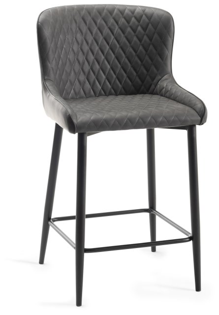 Gallery Collection Cezanne - Dark Grey Faux Leather Bar Stools with Black Legs (Single) - Grade A3 - Ref #0488