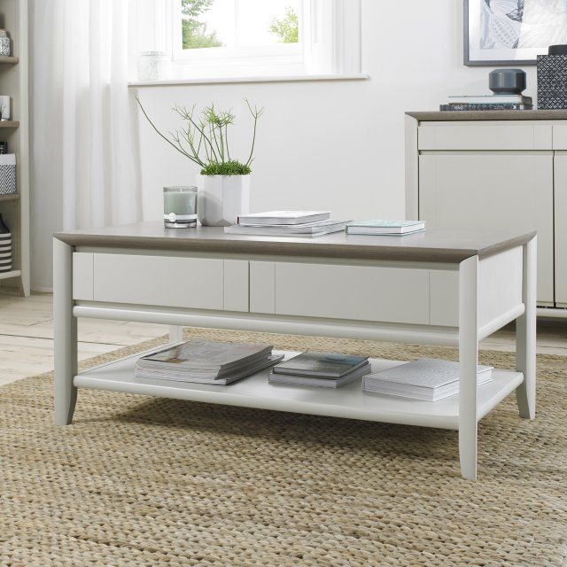 Premier Collection Bergen Grey Washed Oak & Soft Grey Coffee Table With Drawer - Grade A3 - Ref #0494