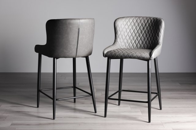 Gallery Collection Cezanne - Dark Grey Faux Leather Bar Stools with Black Legs (Pair) - Grade A2 - Ref #0520