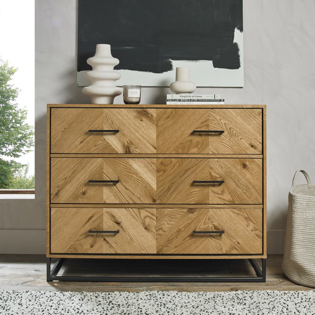 Premier Collection Riva Rustic Oak 3 Drawer Chest - Grade A2 - Ref #0529