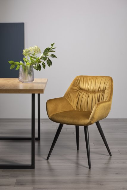 Gallery Collection Dali - Mustard Velvet Fabric Chairs with Black Legs (Single) - Grade A3 - Ref #0533