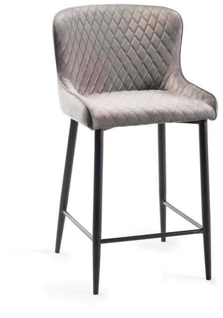 Gallery Collection Cezanne - Grey Velvet Fabric Bar Stool with Black Legs (Single) - Grade A3 - Ref #0558