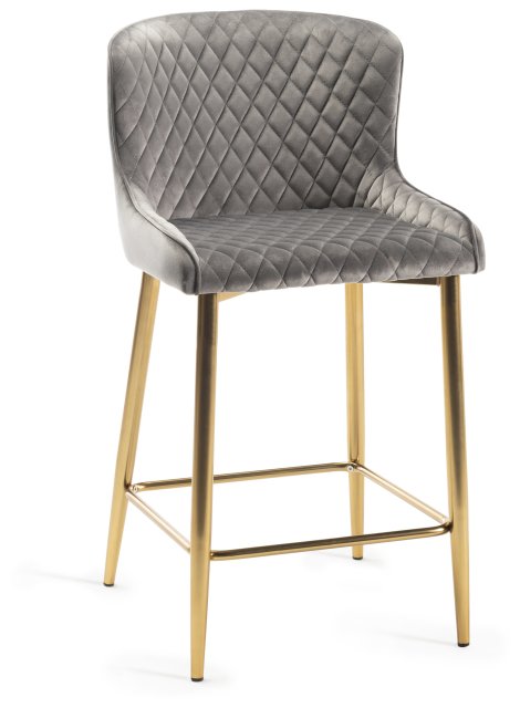 Gallery Collection Cezanne - Grey Velvet Fabric Bar Stool with Gold Legs (Single)  - Grade A3 - Ref #0669