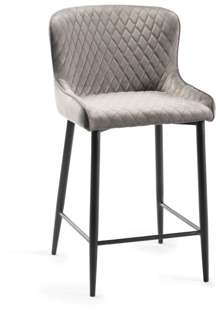 Gallery Collection Cezanne - Grey Velvet Fabric Bar Stool with Black Legs (Single) - Grade A3 - Ref #0670