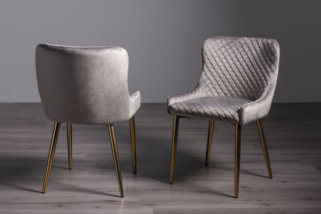 Gallery Collection Cezanne - Grey Velvet Fabric Chairs with Gold Legs (Pair) - Grade A3 - Ref #0626