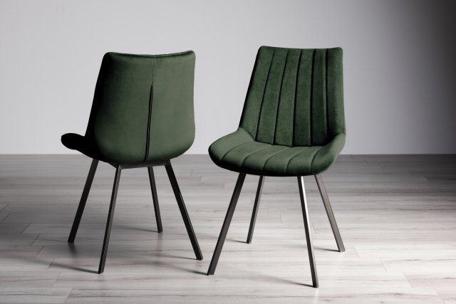 Gallery Collection Fontana - Green Velvet Fabric Chairs with Black Legs (Pair) - Grade A3 - Ref #0725