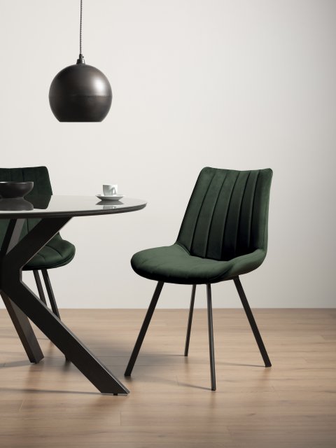 Gallery Collection Fontana - Green Velvet Fabric Chairs with Black Legs (x2 Pairs) - Grade A3 - Ref #0455