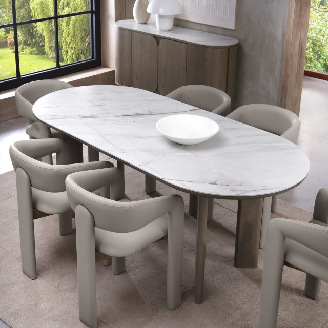 Signature Collection Duo Grey Oiled Oak 6 Seater Table with Monte Bianco Sintered Stone Top