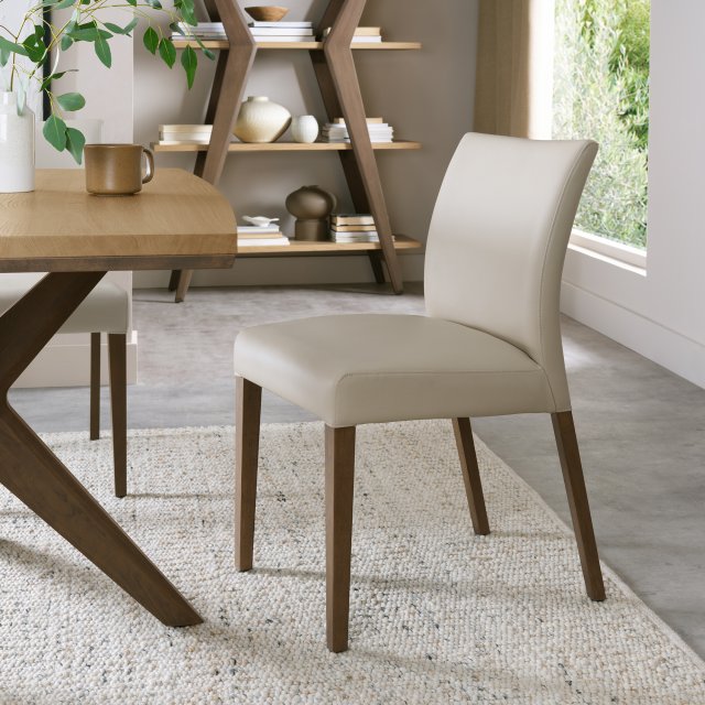 Premier Collection Kristen Oak & Light Weathered Oak Upholstered Chair - Ivory Bonded Leather (Pair)