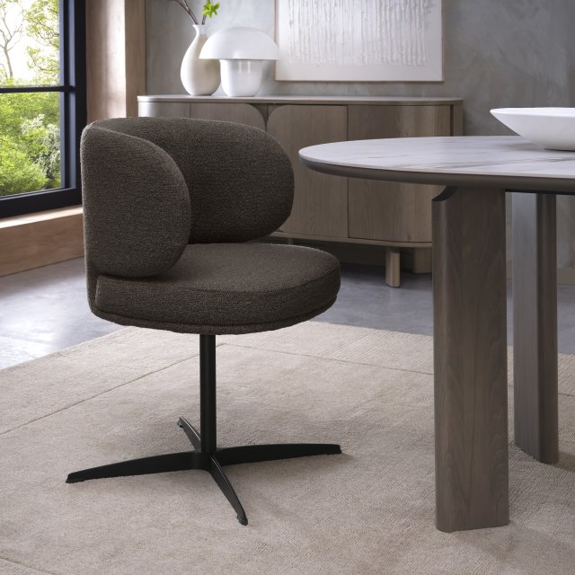 Gallery Collection Marcel - 360° Swivel Chair in a Brown Boucle Fabric with Black Legs (Pair)