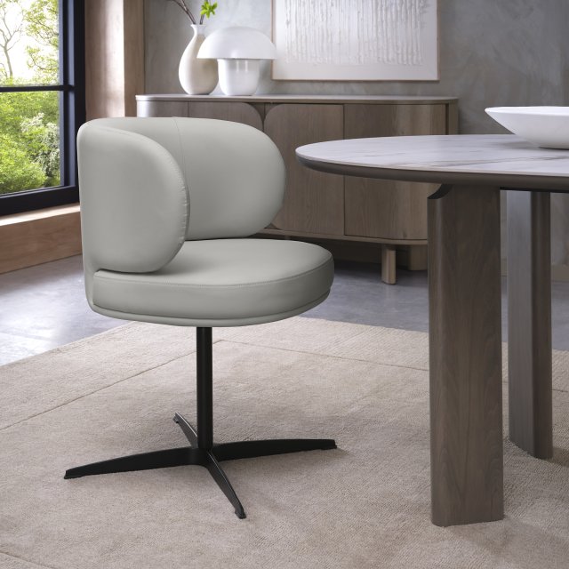 Gallery Collection Marcel - 360° Swivel Chair in a Light Grey Faux Leather with Black Legs (Pair)