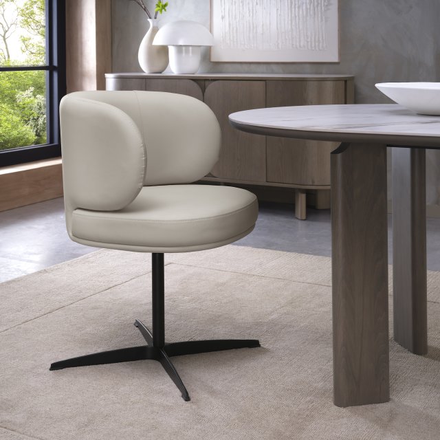 Gallery Collection Marcel - 360° Swivel Chair in a Ivory Faux Leather with Black Legs (Pair)