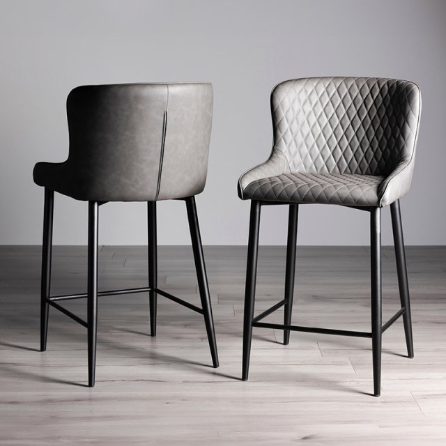Gallery Collection Cezanne - Dark Grey Faux Leather Bar Stools with Black Legs (Pair) - Grade A2 - Ref #0816-7