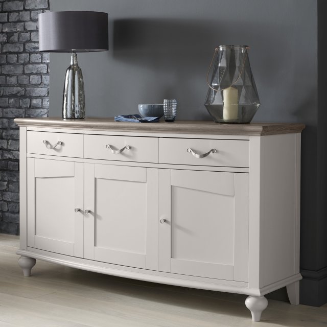 Premier Collection Montreux Grey Washed Oak & Soft Grey Wide Sideboard - Grade A3 - REF #1098