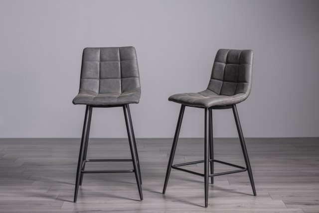 Gallery Collection Mondrian - Grey Velvet Fabric Bar Stools with Black Legs (Pair) - Grade A3 - Ref #1101