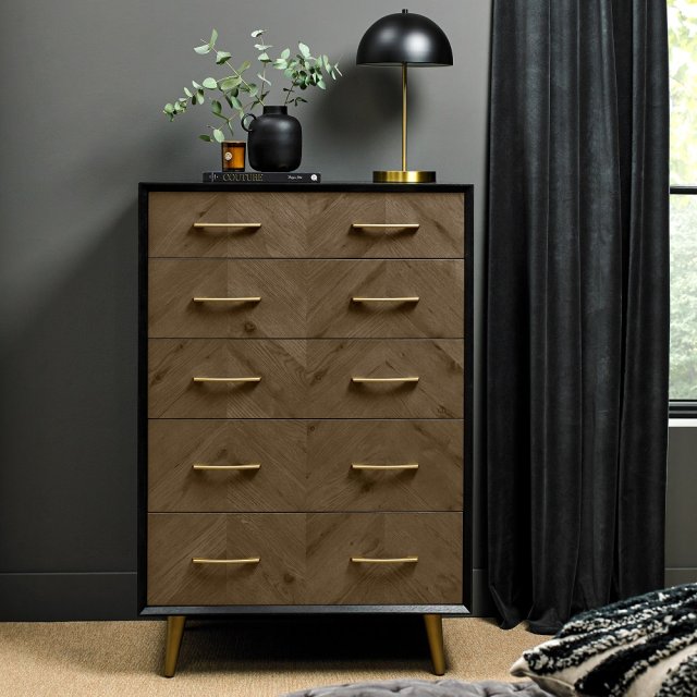 Signature Collection Sienna Fumed Oak & Peppercorn 5 Drawer Chest - Grade A3 - Ref #1117