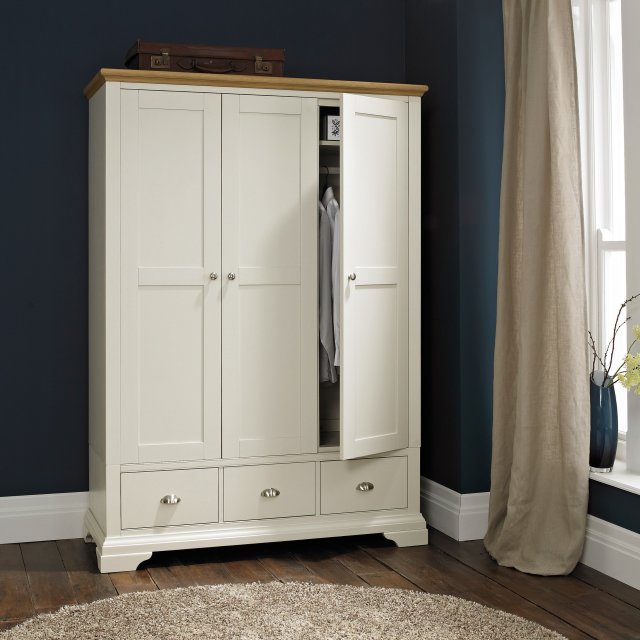 Premier Collection Hampstead Soft Grey & Pale Oak Triple Wardrobe - Grade A3 - Ref #1171