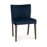 Premier Collection Turin Dark Oak Low Back Upholstered Chair - Dark Blue Velvet Fabric (Pair)