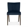 Premier Collection Turin Dark Oak Low Back Upholstered Chair - Dark Blue Velvet Fabric (Pair)