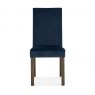 Premier Collection Parker Dark Oak Square Back Chair - Dark Blue Velvet Fabric  (Pair)