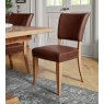 Signature Collection Belgrave Rustic Oak Upholstered Chair -  Rustic Tan Faux Leather  (Pair)