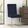Signature Collection Tivoli Dark Oak Upholstered Cantilever Chair - Dark Blue Velvet Fabric (Pair)