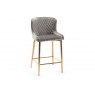 Gallery Collection Cezanne - Grey Velvet Fabric Bar Stools with Matt Gold Plated Legs (Pair)