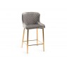 Gallery Collection Cezanne - Grey Velvet Fabric Bar Stools with Gold Legs (Pair)