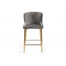 Gallery Collection Cezanne - Grey Velvet Fabric Bar Stools with Matt Gold Plated Legs (Pair)