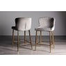 Gallery Collection Cezanne - Grey Velvet Fabric Bar Stools with Matt Gold Plated Legs (Pair)