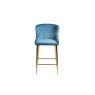 Gallery Collection Cezanne - Petrol Blue Velvet Fabric Bar Stool with Gold Legs (Pair)