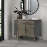 Bentley Designs Monroe Silver Grey Circular Wall Mirror- feature with sideboard