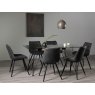 Gallery Collection Miro Clear Glass 6 Seater Table & 6 Seurat Dark Grey Faux Suede Fabric Chairs