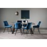 Gallery Collection Hirst Grey Painted Glass 6 Seater Table & 6 Fontana Blue Velvet Chairs