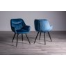 Gallery Collection Ramsay Oak Melamine 6 Seater Table - U Leg & 4 Dali Petrol Blue Velvet Chairs