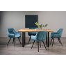 Gallery Collection Ramsay Oak Melamine 6 Seater Table - U Leg & 4 Dali Petrol Blue Velvet Chairs