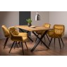 Gallery Collection Ramsay Oak Melamine 6 Seater Table - X Leg & 4 Dali Mustard Velvet Chairs