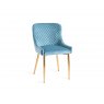 Premier Collection Turin Glass 4 Seater Table - Light Oak Legs & 4 Cezanne Petrol Blue Velvet Chairs - Gold Legs