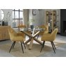 Premier Collection Turin Glass 4 Seater Table - Light Oak Legs & 4 Dali Mustard Velvet Chairs