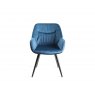 Premier Collection Turin Glass 4 Seater Table - Light Oak Legs & 4 Dali Petrol Blue Velvet Chairs